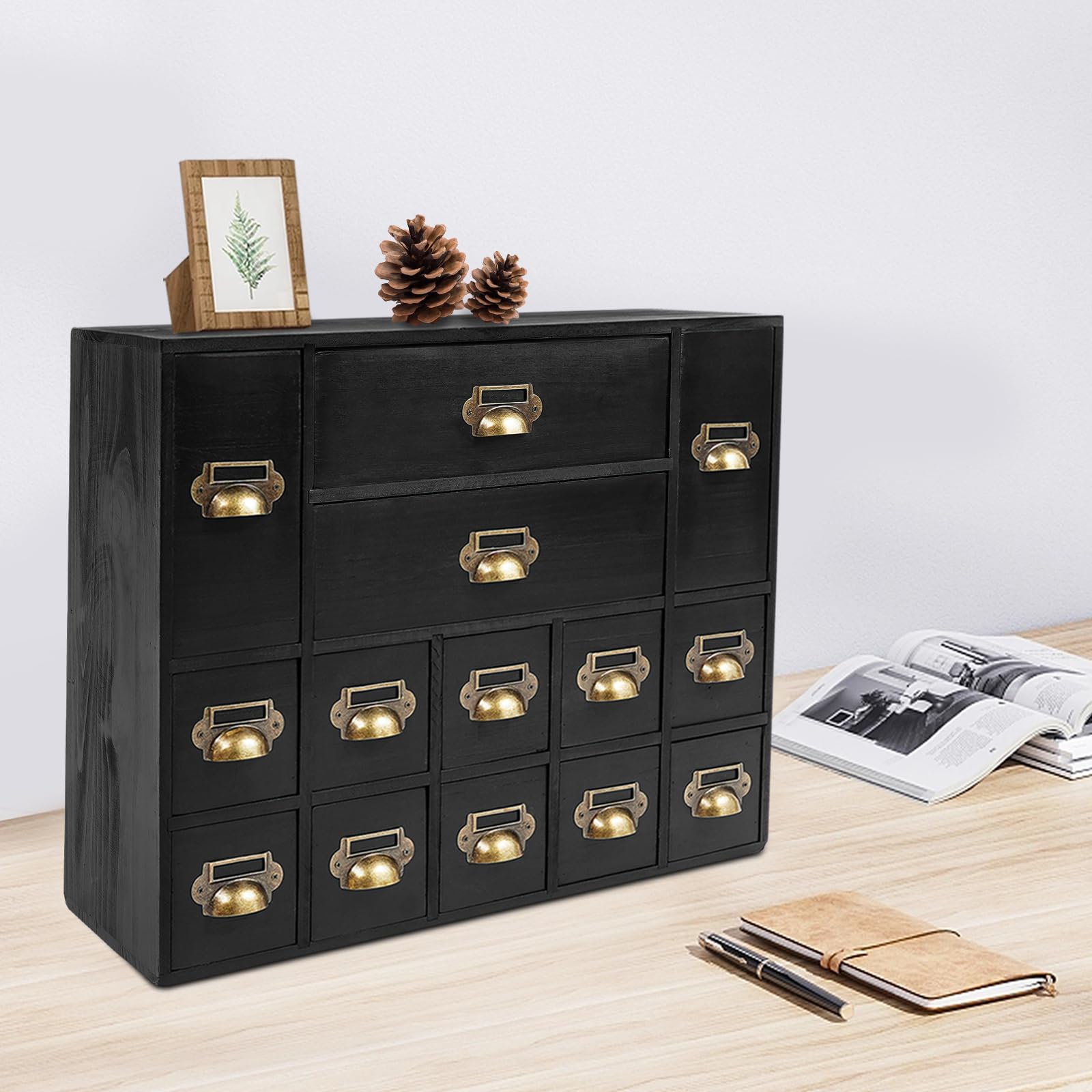 Schubladenschrank Holz Schreibtisch-Organizer mit Schubladen 53x16x42.4cm Aufbewahrungsschrank mit 14 Schubladen Vintage-Stil Tisch-Schubladen-Organizer Aufbewahrungsschrank Rustikal