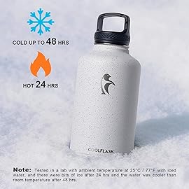 Half Gallon Water Bottle Insulated with Straw & 3 Lids, Coolflask 64 oz Water Jug Large Metal Stainless Steel Wide Mouth for Sports, Gym or Office, Non-BPA Keep Cold 48H Hot 24H, Dark Green
