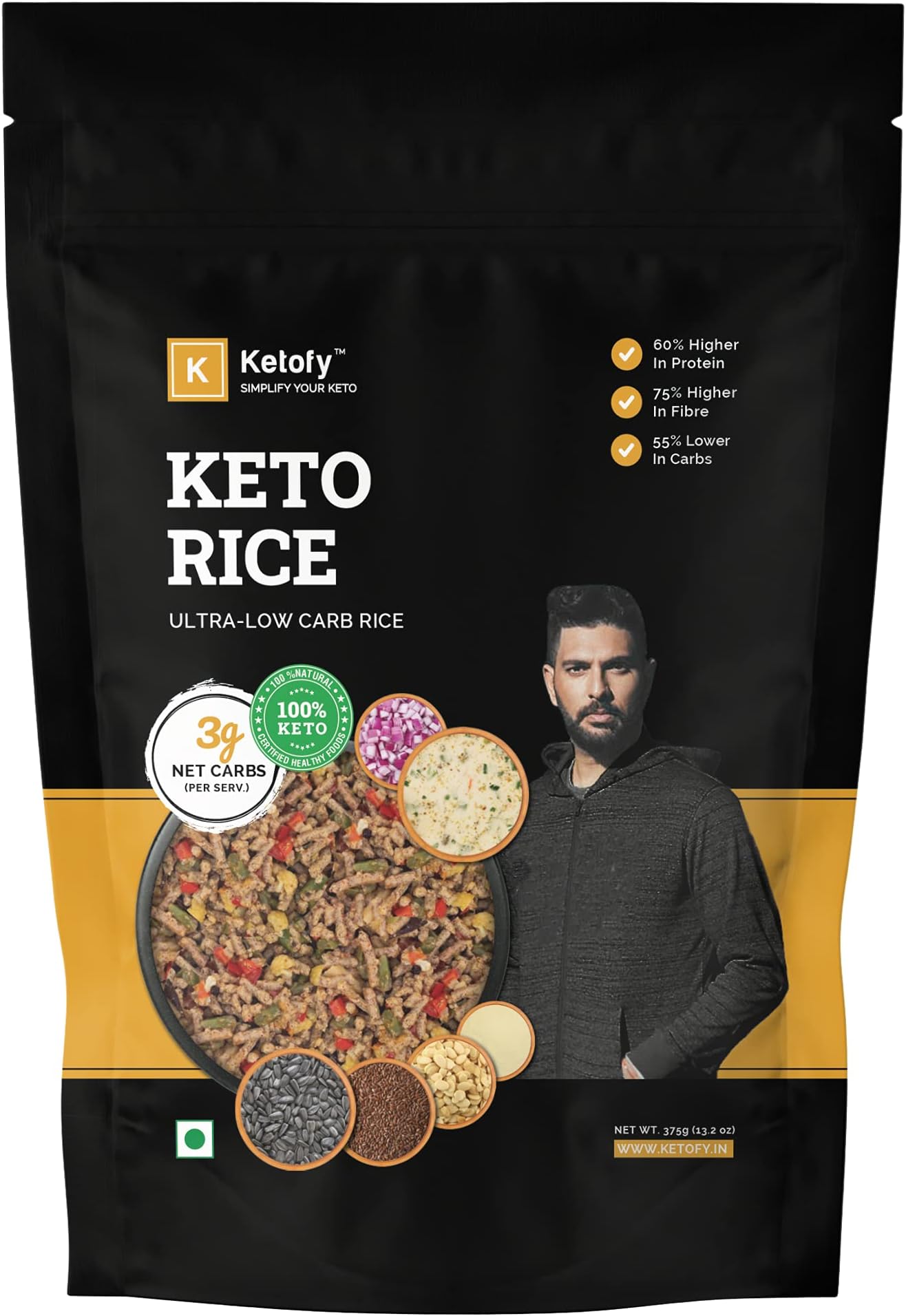 Ketofy - Keto Rice (375g) | Ultra Low Carb | Extremely Low GI Rice | Sugar Free Rice | Low Carb Diet | Diet Rice | Low Glycemic