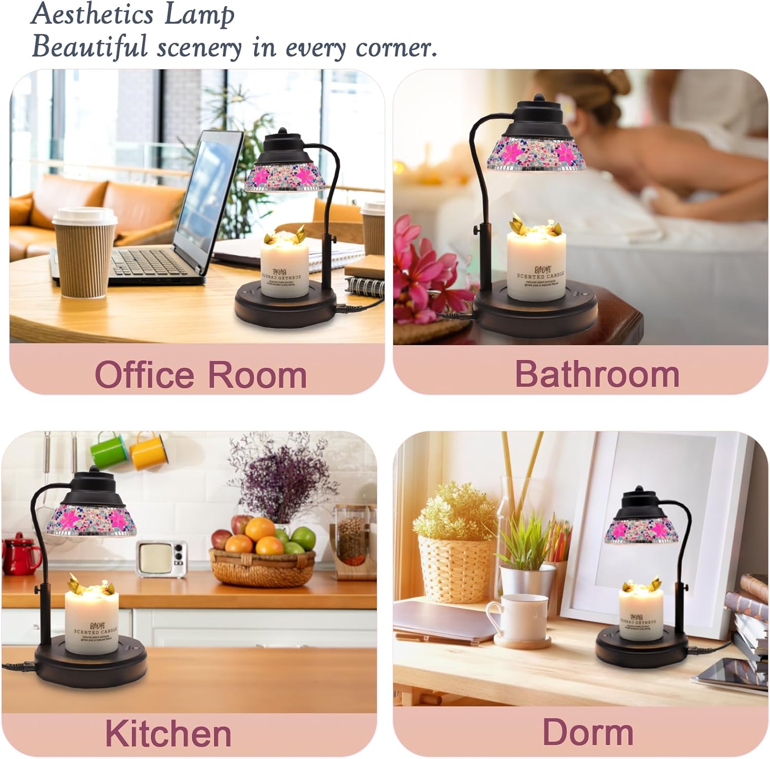 Electric Candle Warmer Lamp with Colorful Diamond Lampshade, Metal Wax Melting Lattern with Timer and Dimmer, Adjustable Height Candle Melting Lamp Home Decor (Black Purple)