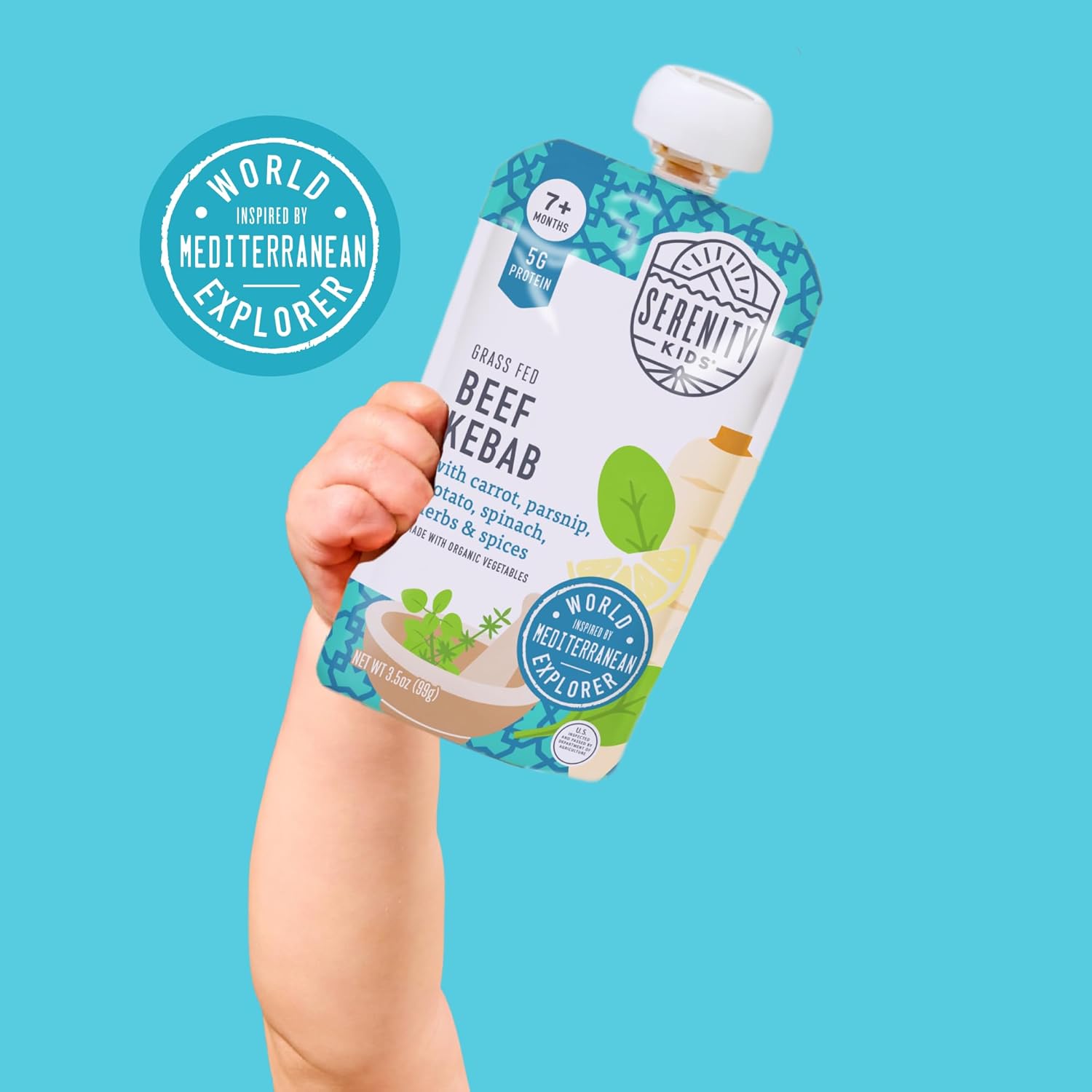 Serenity Kids 7+ Months World Explorers Baby Food Pouches - 3.5 oz, Pack of 18-40% DV Protein 5g Baby Protein Pouches - BPA-Free- Organic Veggies - Variety Pack - Image 7