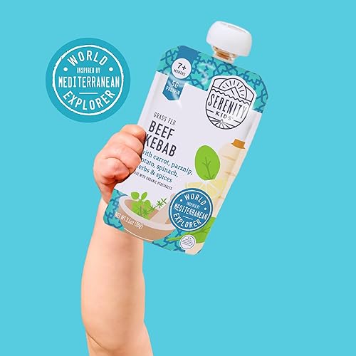 Miniatura 6 de Serenity Kids 7+ Months World Explorers - Bolsas de comida para bebés, puré hecho con carnes de origen ético y verduras orgánicas, bolsa de 3.5