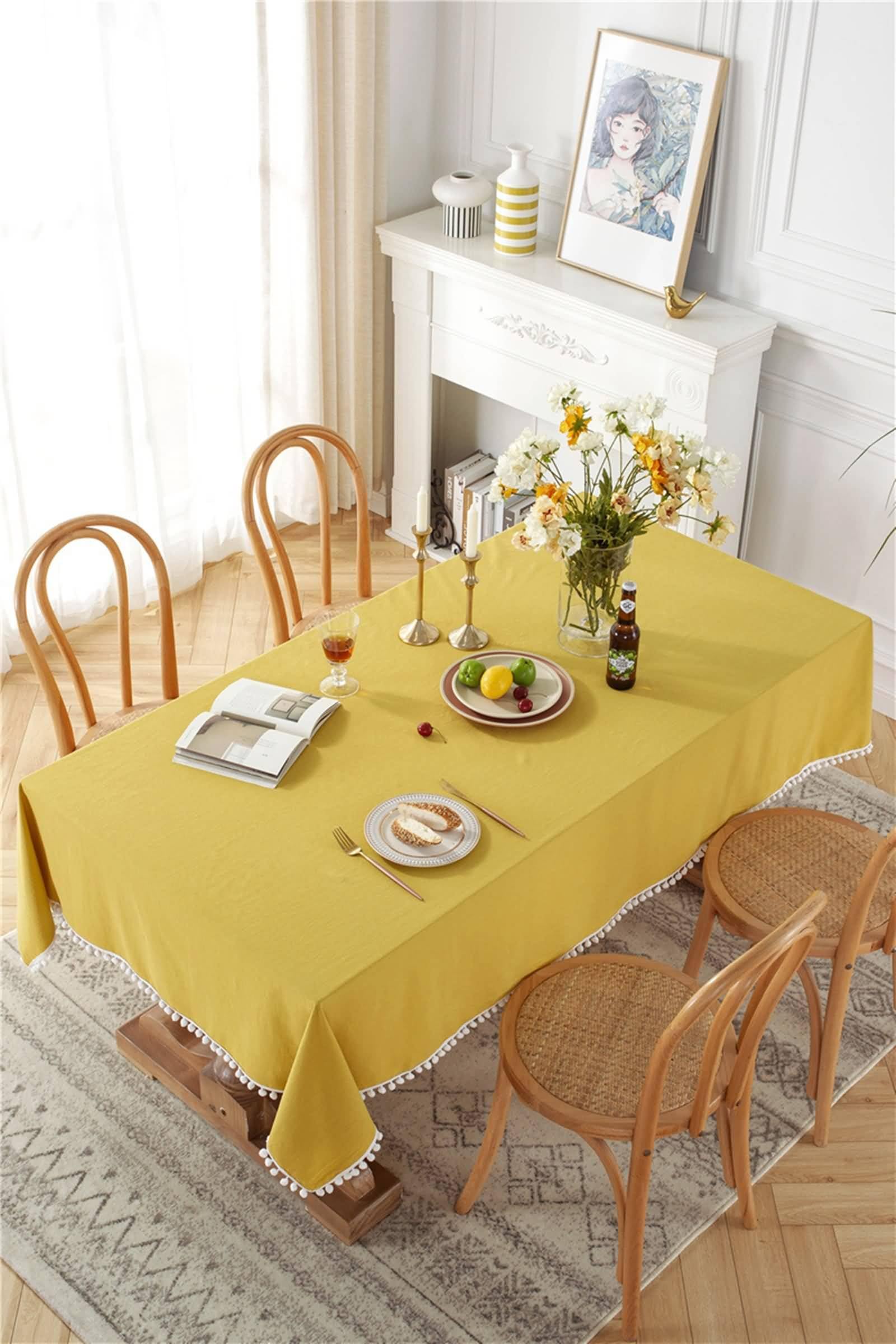 Tovaglie Antimacchia Rettangolari, Tovaglie 140 x 220 cm Colore puro in Pizzo di cotone Copritavolo per Tavolo da Pranzo, Cucina, Festa CompleannoGiallo