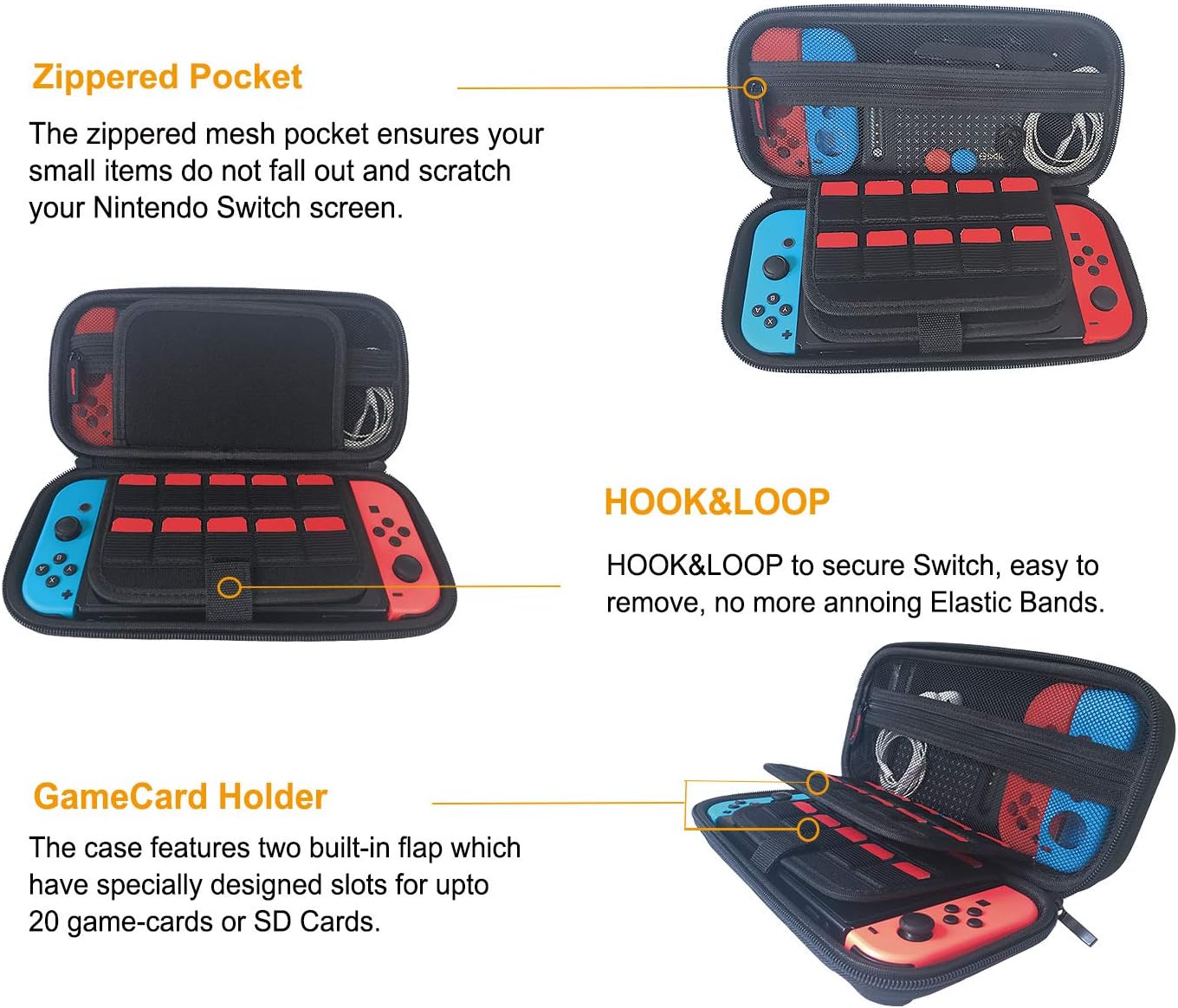 Aplus Carrying Case for Nintendo Switch and New Switch OLED Console, with 1 PC OLED Screen Protector, Game Case for Nintendo Switch OLED Console and Accessories, Holds 20 Games, Black