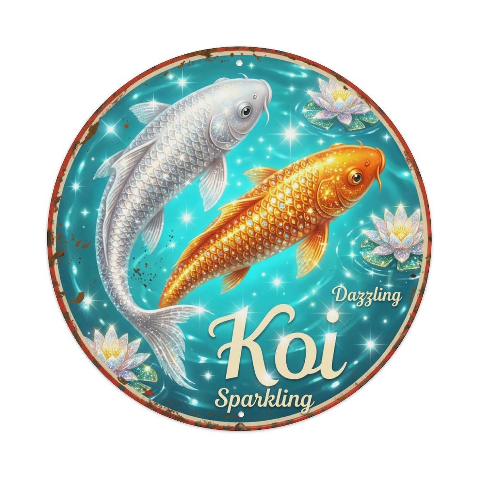 Metal Tin Sign Koi Fish Dazzling Sparkling Japanese Vintage