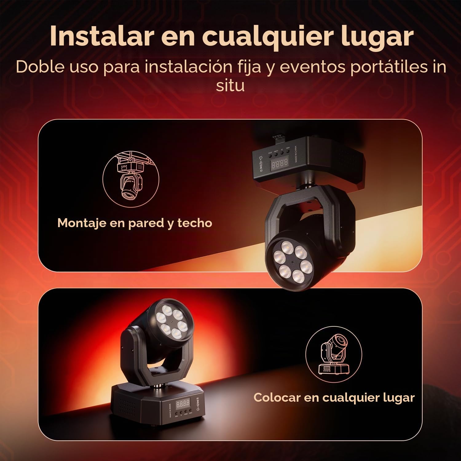 Mini 30W Beam Cabeza Móvil Luces de Fiesta, 6 LED RGBW Efectos de iluminación con Control Remoto Luces de Escenario Wash Ángulo de Haz 25° Estroboscópico para Boda Bar Discotecas Navidad