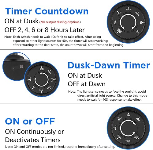 Miniatura 7 de G-Homa - Temporizador de amanecer a atardecer para exteriores con sensor de luz, impermeable, temporizador con 2 tomas de tierra para luces