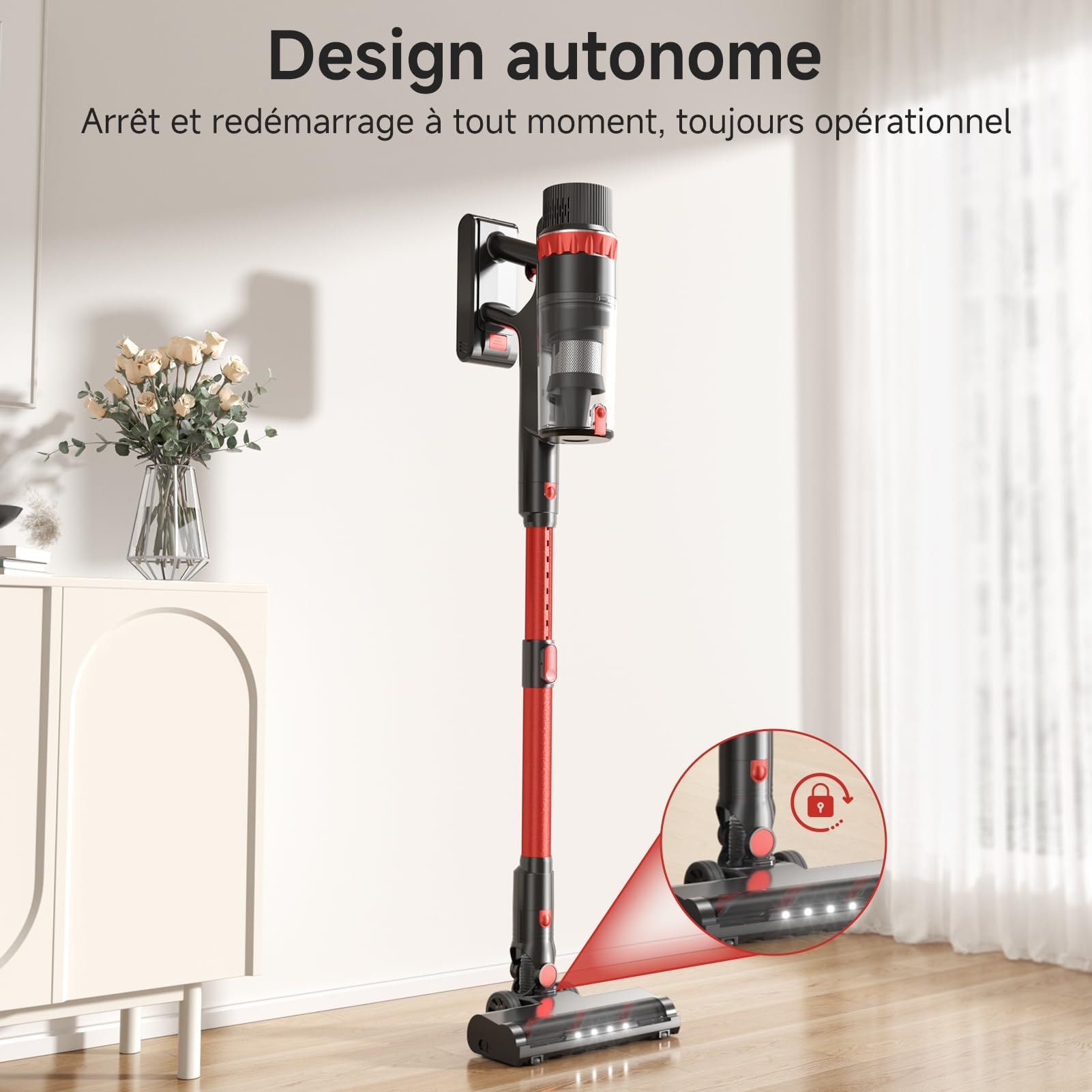 Aspiradora sin Cable 48KPa/530W/70Min, Pantalla Táctil LED, Cepillo Anti-Enredo Mejorado, 1.5L Aspirador Escoba Vertical Autoportante, Ideal para Suelos Duros, Alfombras y Pelos de Mascotas