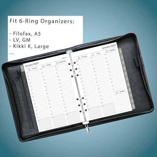 Miniatura 2 de Recambios de agenda 2024, insertos semanales y mensuales, con pestañas, 6 agujeros, tamaño A5