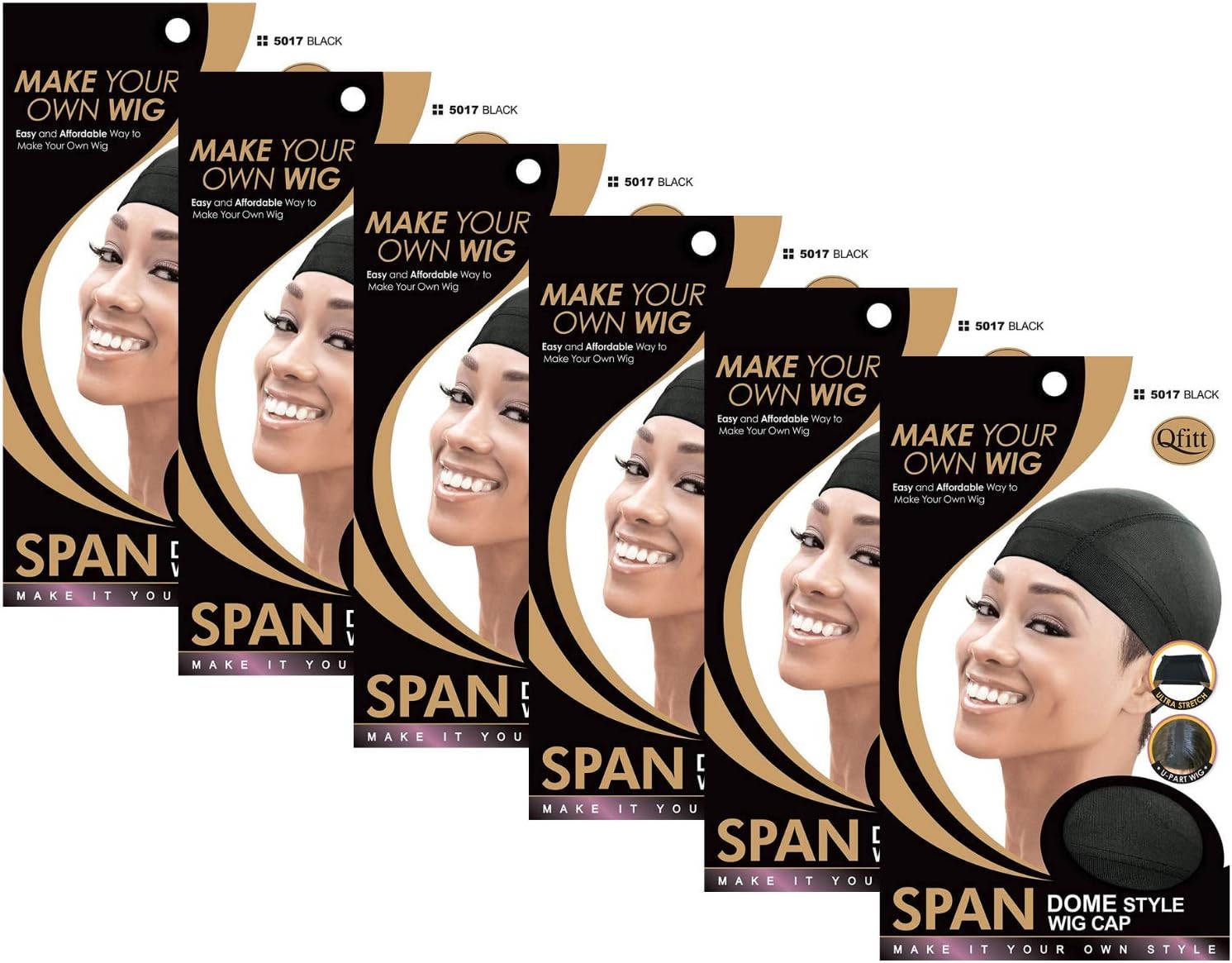(6 Pack) Qfitt - Spandex Dome Style Ultra Stretch Wig Cap #5017