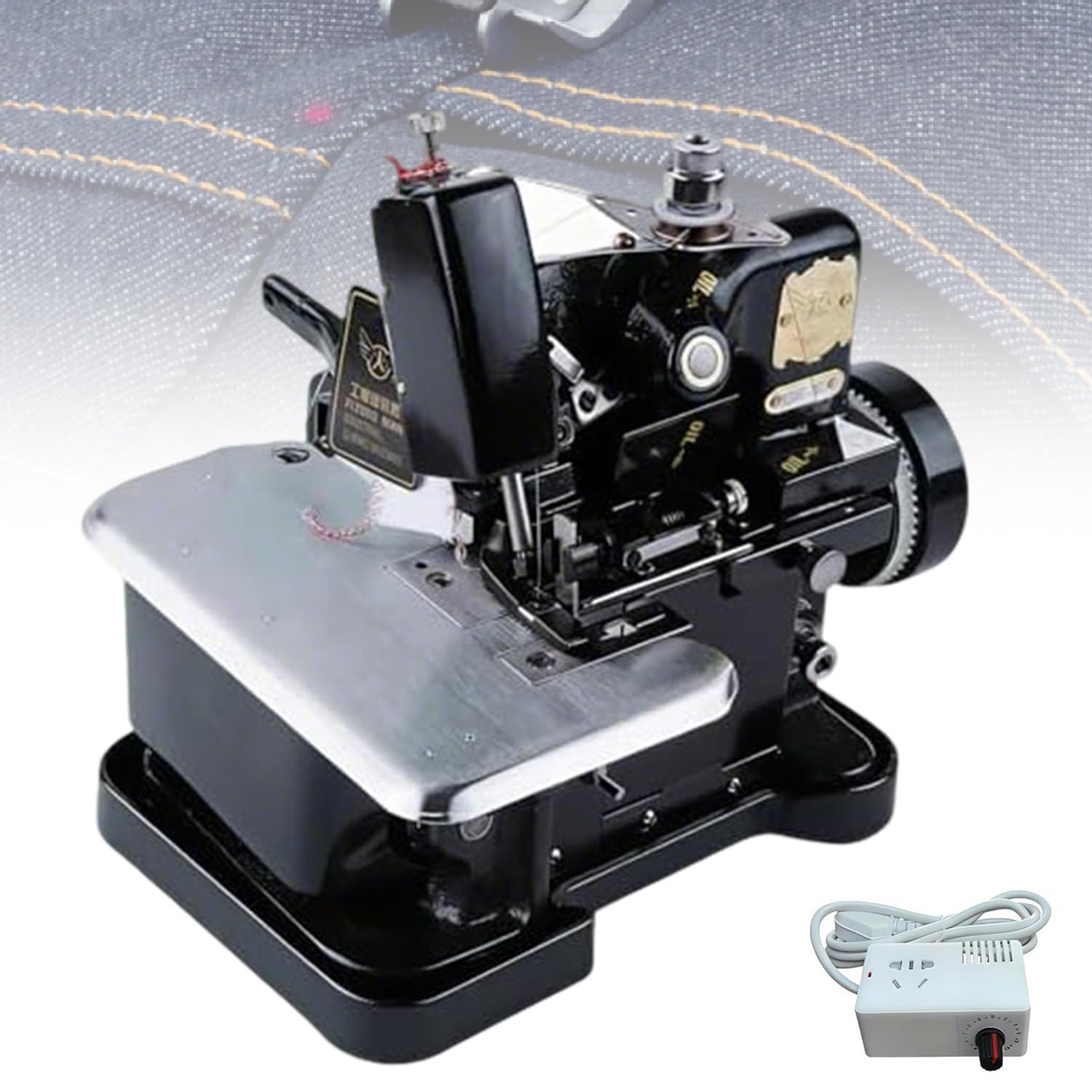 Máquina Overlock de Tres Hilos para Uso Doméstico, 3000 Puntadas/Min, Longitud de Puntada y Velocidad Ajustables, para Telas Gruesas (Mezclilla, Lona, Tapicería) Black