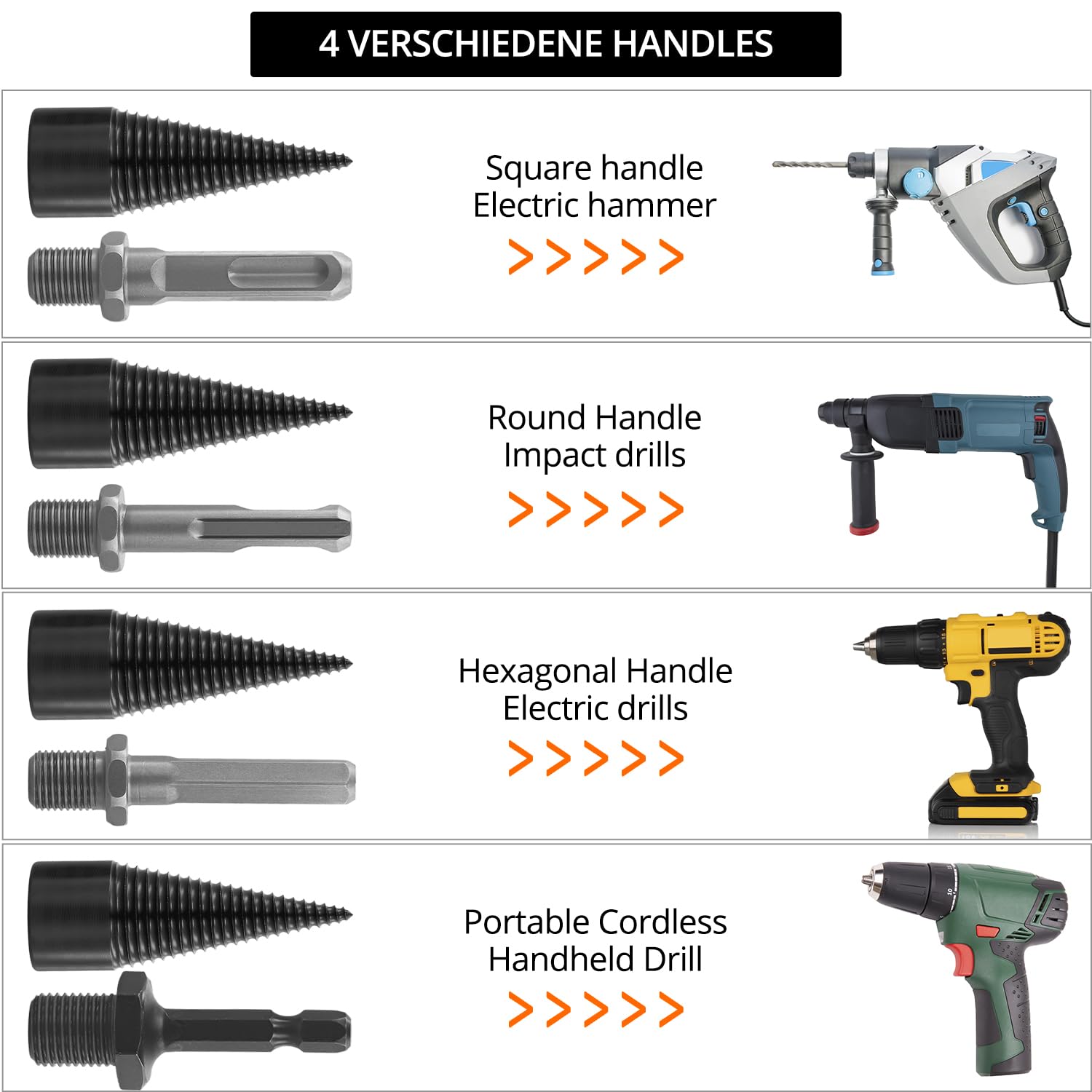 QWORK® Fendeuse de Bûches, 45 mm et 32 mm Fendeurs à Bois avec 4 Poignées, Fendeuse Bois Cône, pour Marteau Électrique
