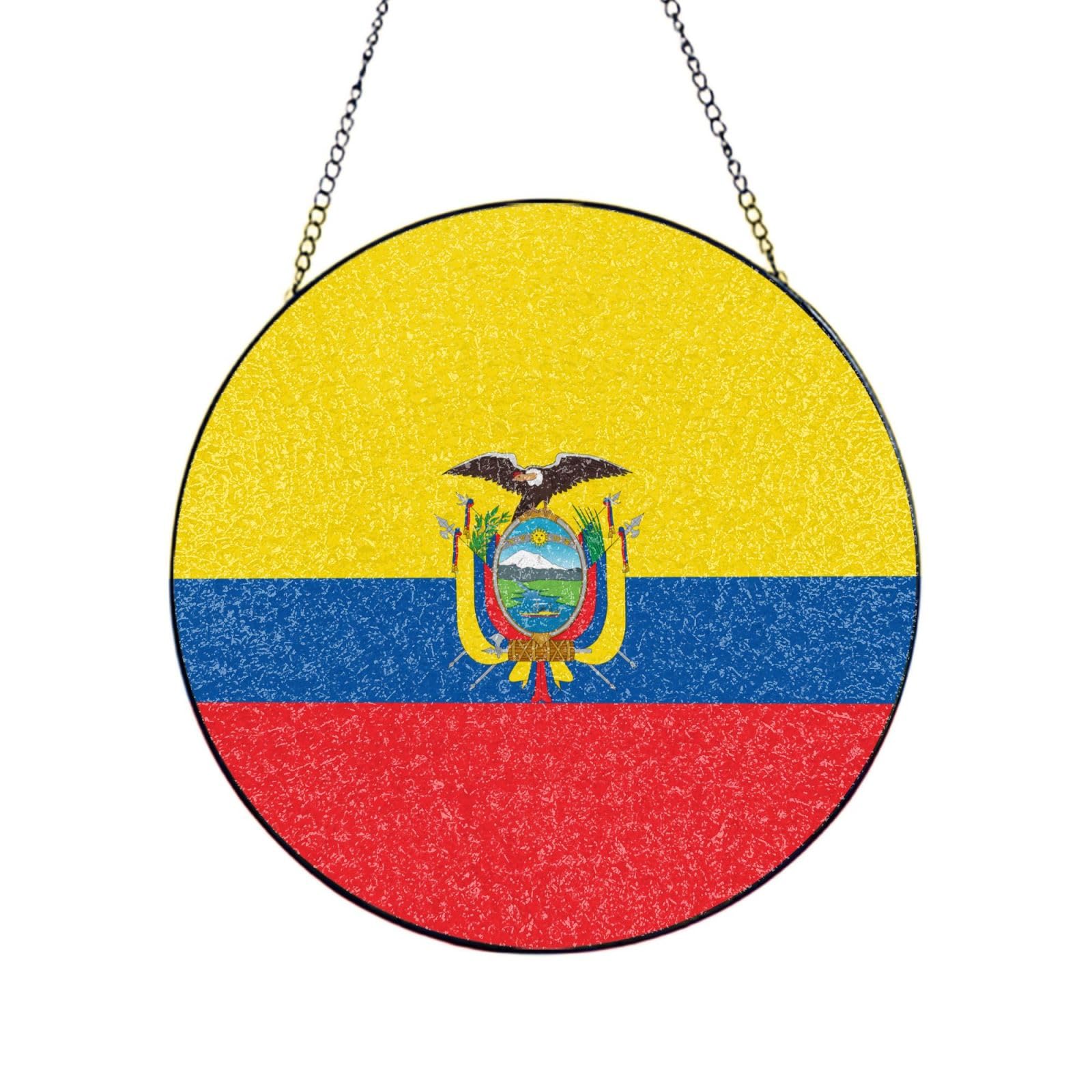 Phayah Flag Of Ecuador Print Glass Window Hanging Sun Catchers Suncatcher Decor For Birthday For Home Garden Porch 10in（25cm）