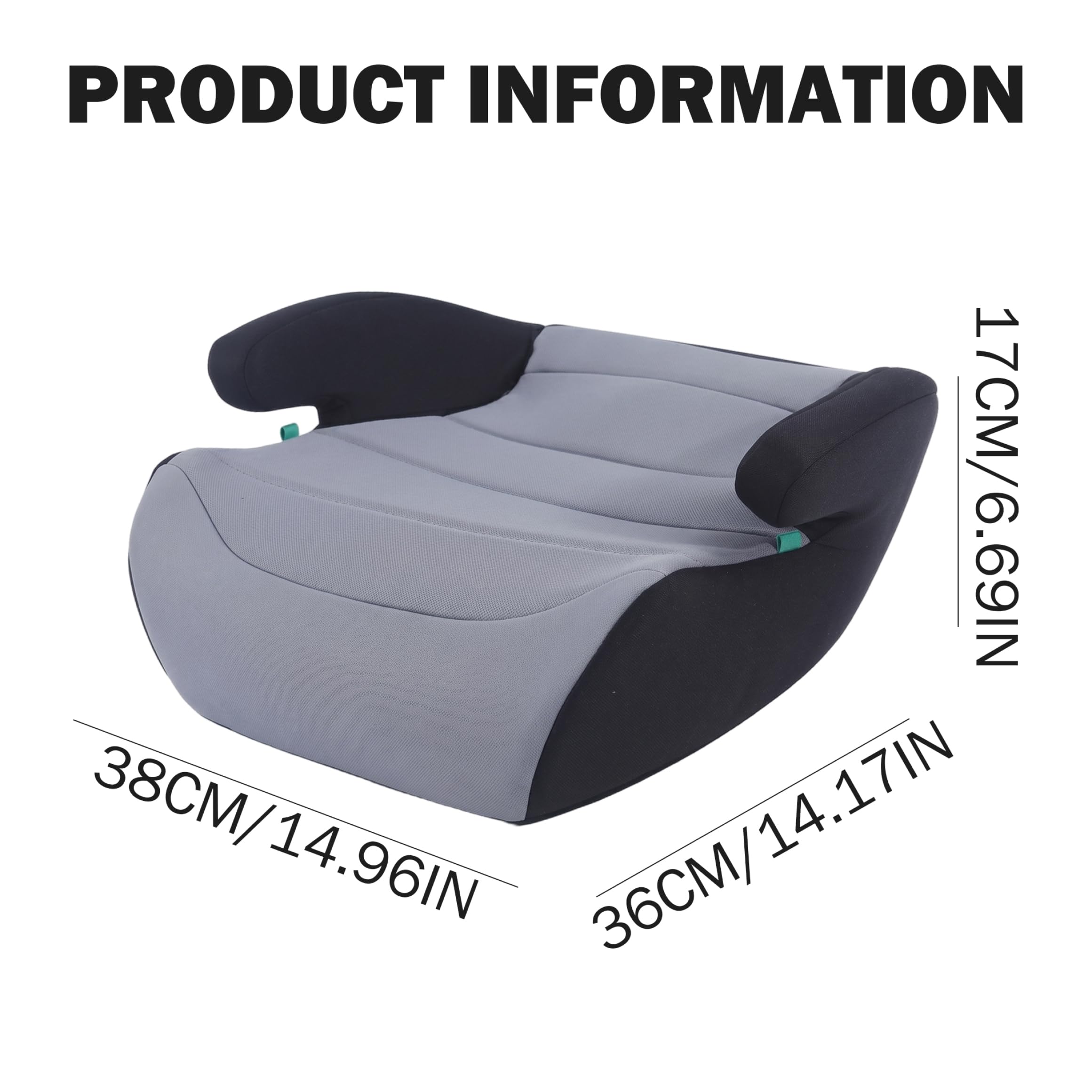 Seggiolino auto per bambini, seggiolino auto ergonomico senza schienale portatile per bambini adatto alla maggior parte dei veicoli, 15x14x7 pollici, grigio.