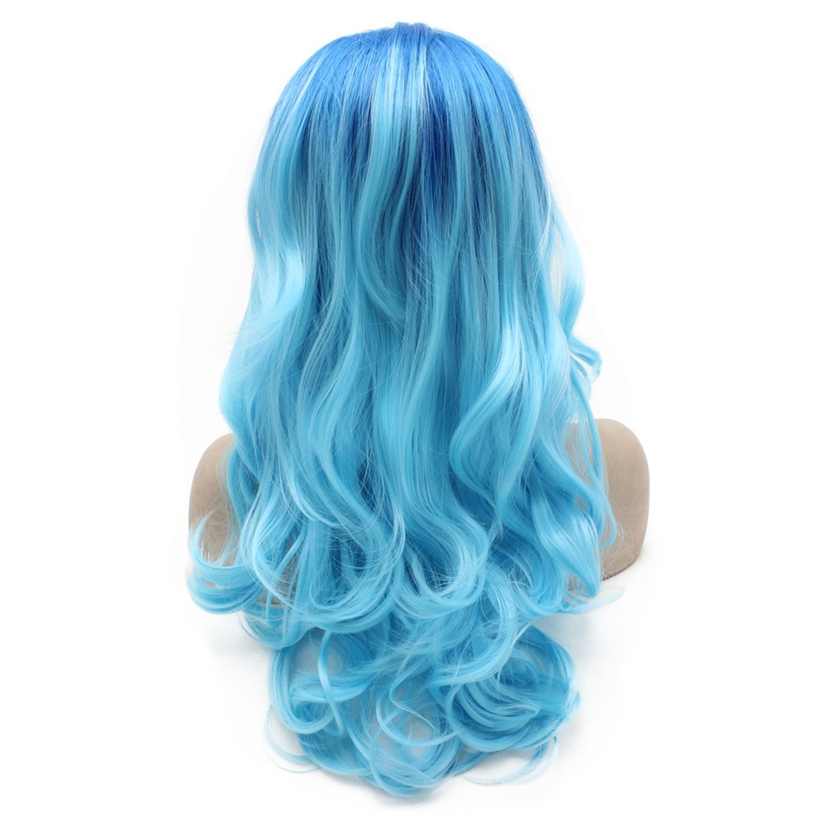 MX angel 24inch Long Wavy Two Tone Ombre Blue Synthetic Hair Lace Front Wig