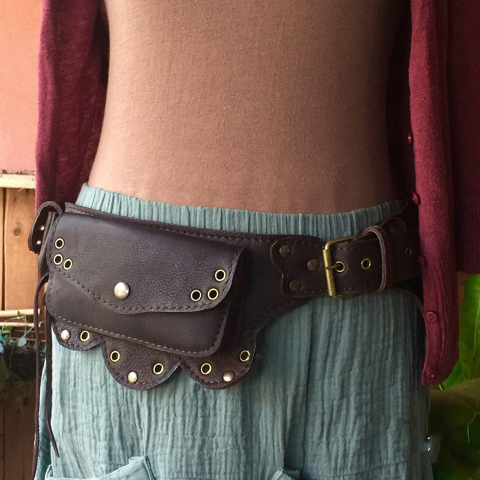 IBaLzi Viking Leather Hip Bag, Steampunk Festival Waist Belt Travel Phone Pocket Fanny Pack, Adjustable Medieval Knight Cosplay Costume Crossbody,Victorian Larp Costume