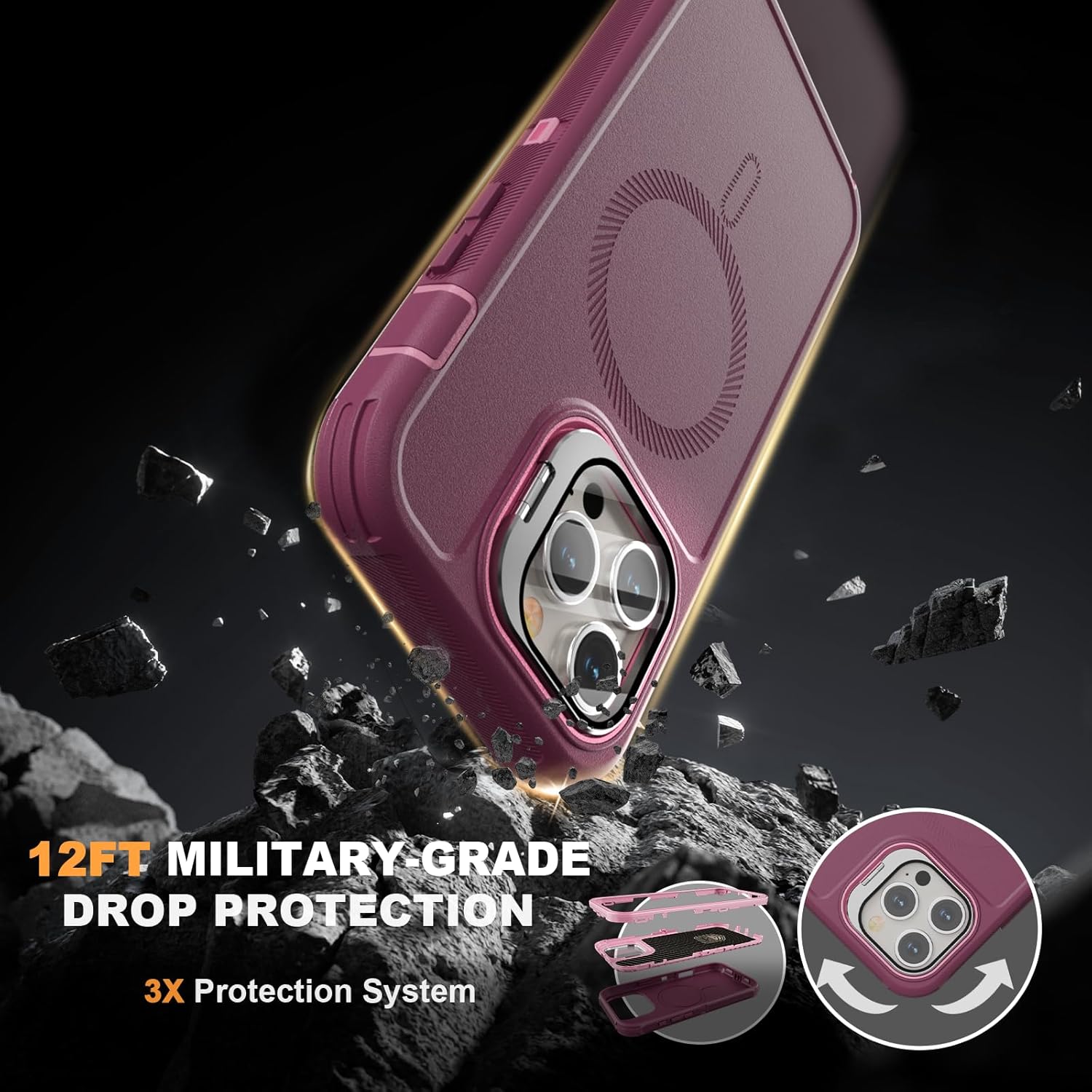 for iPhone 14 Pro Max Case with Stand & Built-in Camera Cover, MagSafe Compatible, Heavy-Duty Shockproof Protection, Magnetic & Rugged Phone Cover for iPhone 14 Pro Max 6.7'', Purple-Pink - Image 3