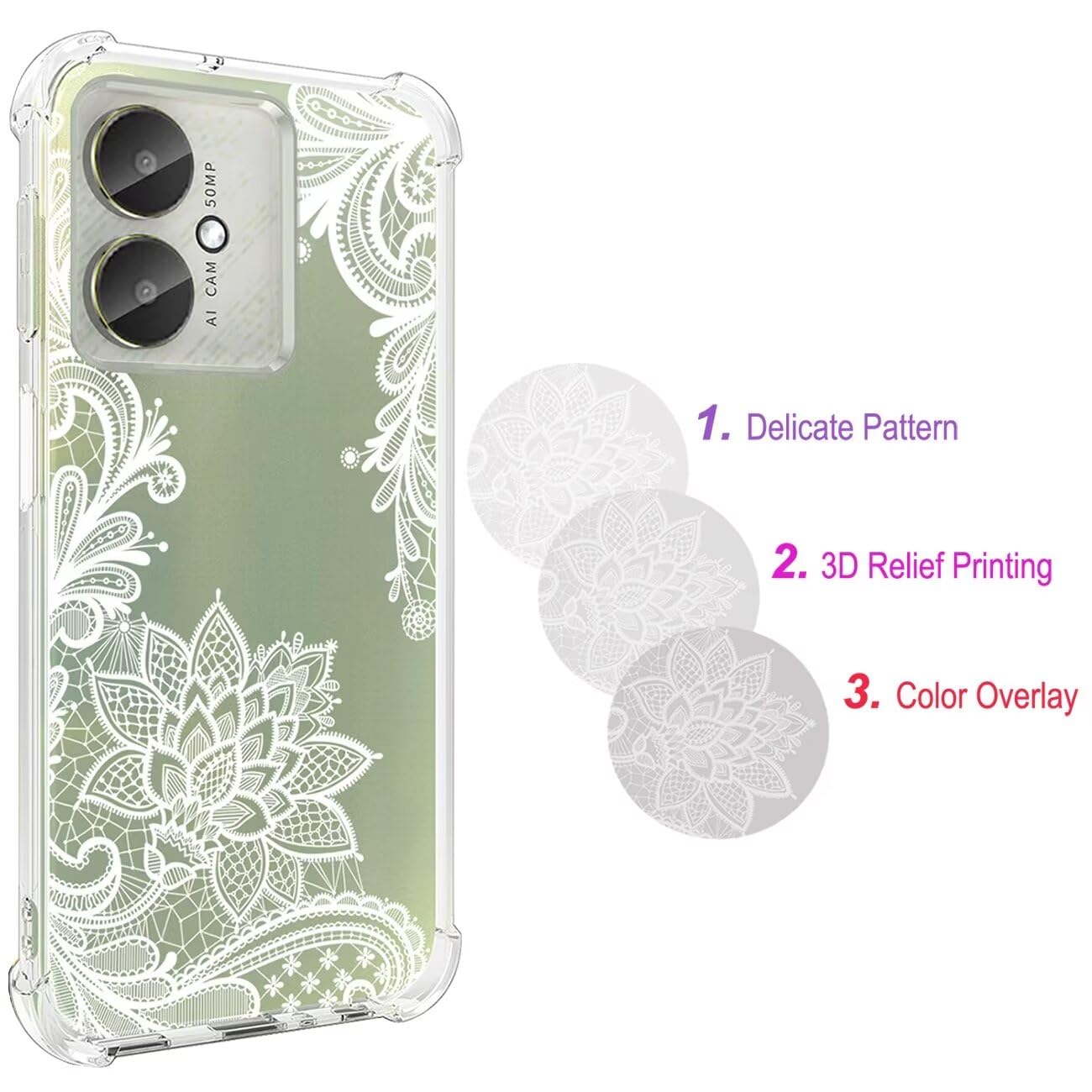 Custodia Sottile Per Redmi 13C / Poco C65 / M6 5G – Motivo Floreale Mandala – TPU Morbido Trasparente