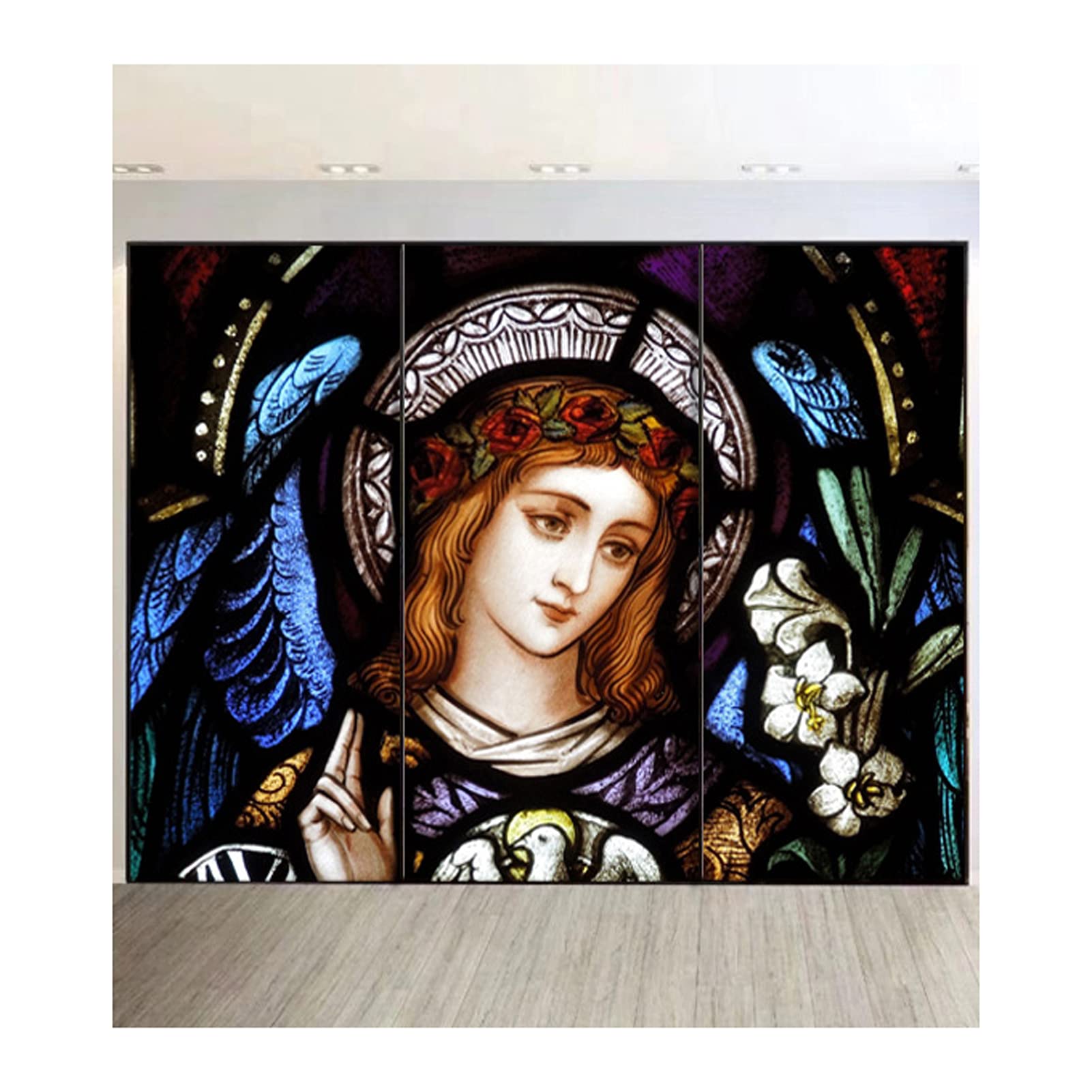 Window Film, Church Stained Glass Decorative Film Anti-UV Anti-UV Static Privacy Clings Film Jesus Religious Figures Decor,2,45x90cm