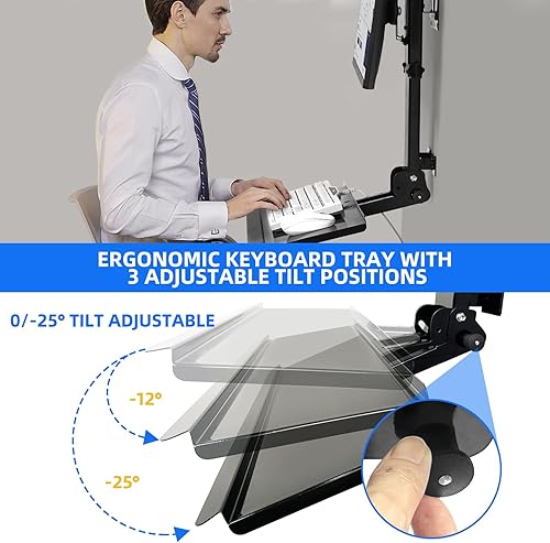 Miniatura 4 de Soporte de pared para monitor con bandeja plegable para teclado, para Mac mini y PC pequeñas, compatible con teclados estándar, plataforma curvada