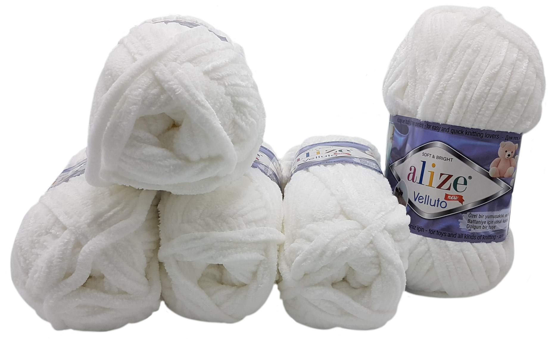 Alize Velluto Baby Knitting Wool, 500 g, Super Soft, Bulky (White 55) 5 Balls