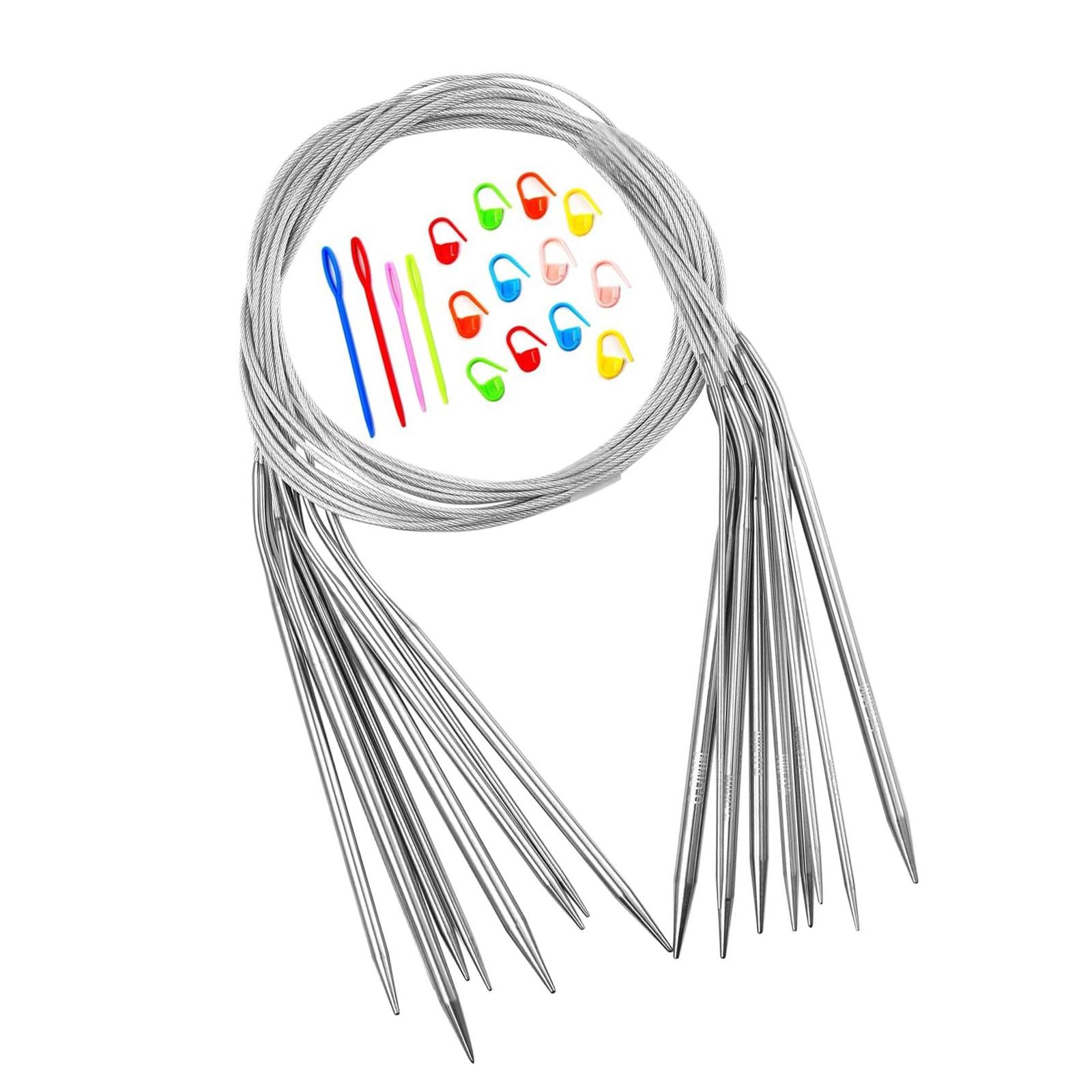 LUCKGONI Stainless Steel Circular Knitting Needle Set With Stitching Markers For Smooth Crafting In Multiple Size