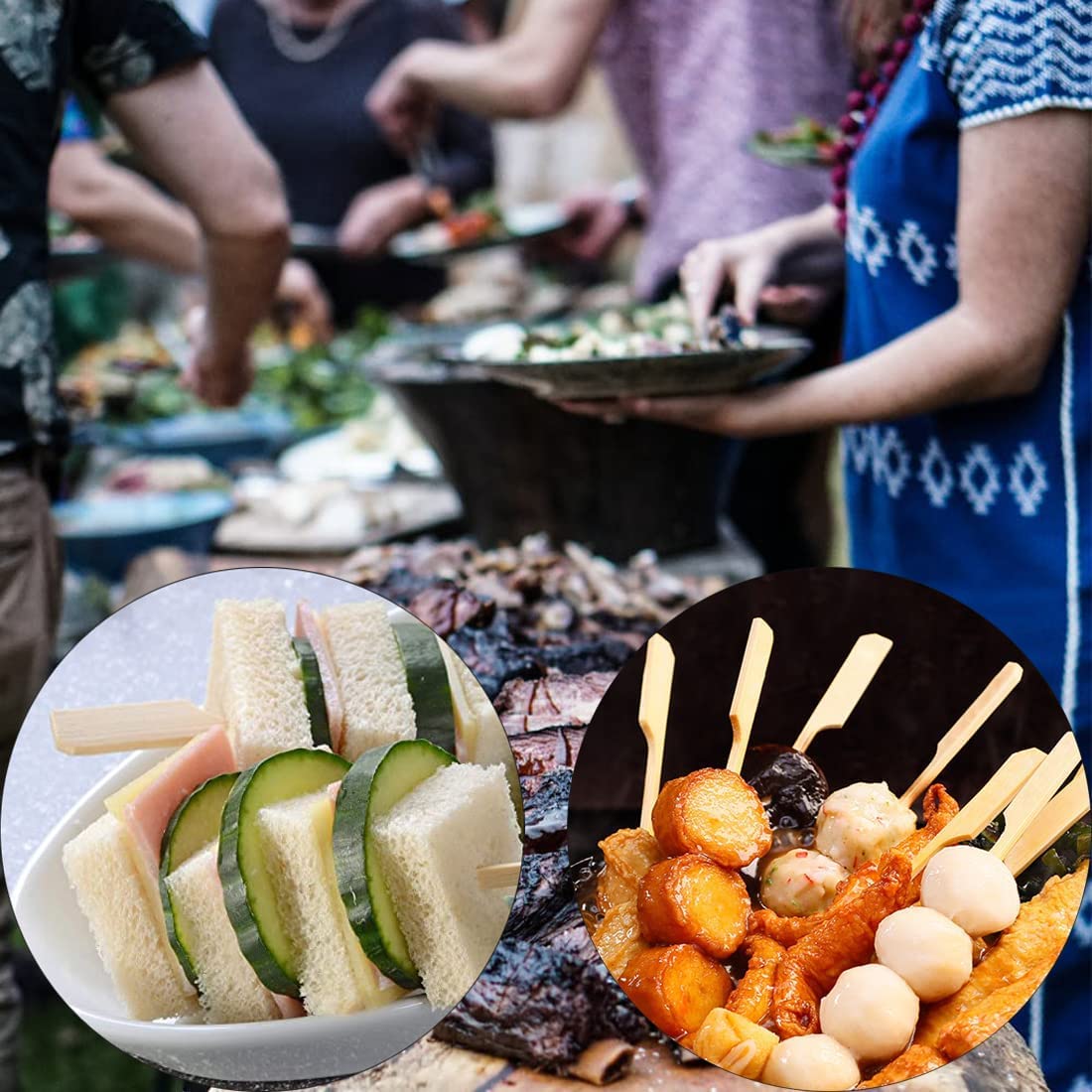 100 palitos para Comer con los Dedos, brochetas de bambú para Asar brochetas de bambú, bocadillos de Frutas, palitos de Postre (15 cm)