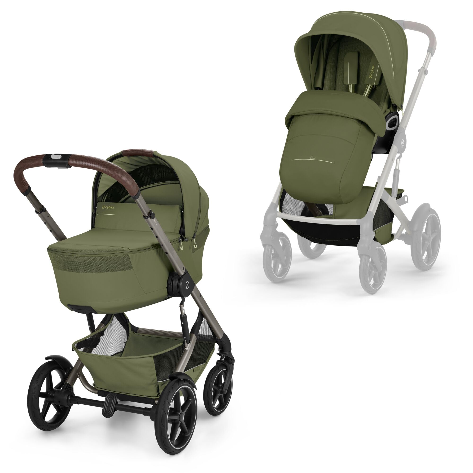 CYBEX Gold Poussette TALOS S LUX & nacelle Fold Cot, Moss Green | De la naissance à 4 ans, jusqu'à 22 kg max, nacelle pliable, système de voyage tout-terrain, capote XXL UPF50+