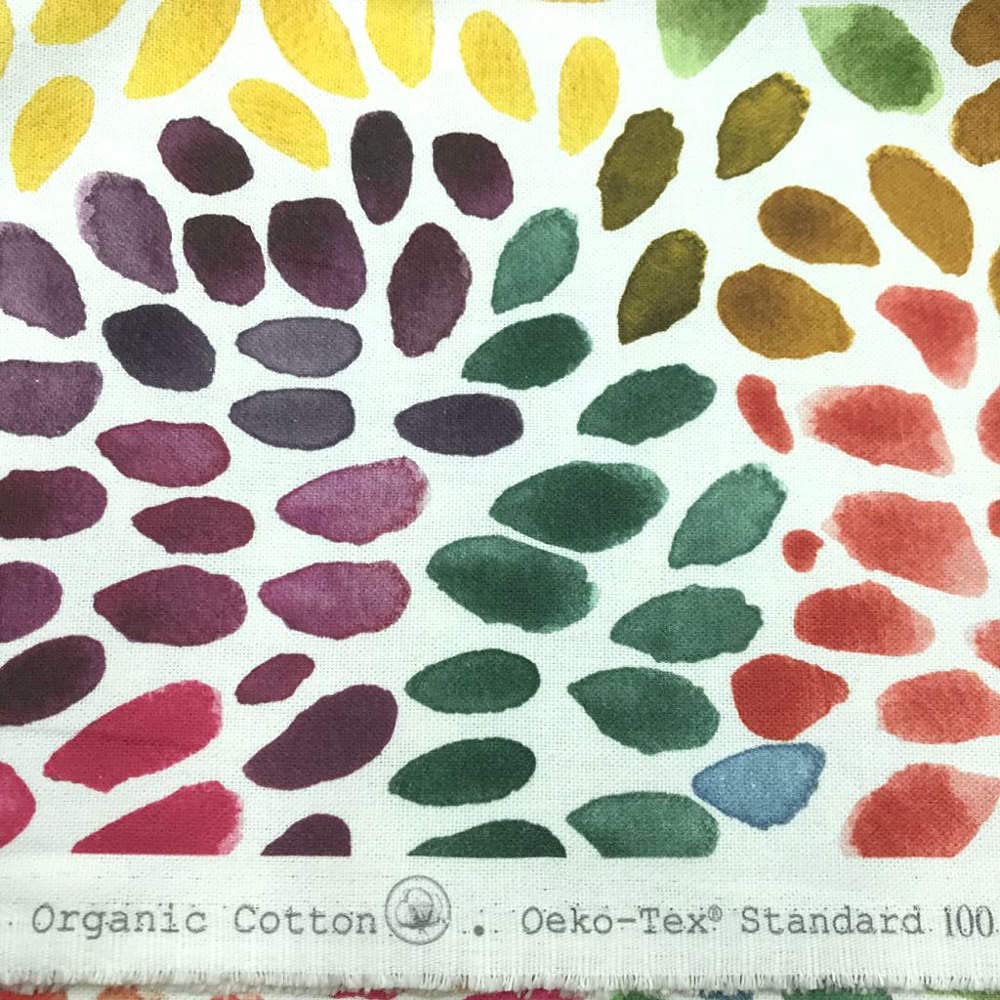 Kt KILOtela - Tkanina płócienna z nadrukiem cyfrowym - Half Panama 100% bawełna organiczna, Oeko-Tex Standard 100 - Retal 100 cm Długość x 280 cm Szerokość | Płatki kwiatów - Wielobarwny ─ 1 metr