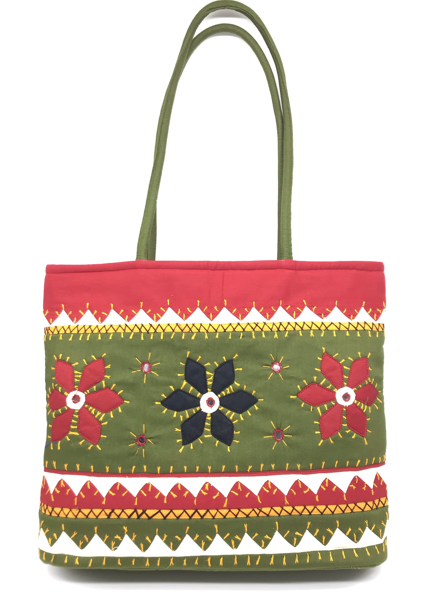 srishopify handicrafts Handmade Eco Friendly Handbags Banjara Traditional Cotton Tote Bags For Women With Zip Handcrafted Bags Gifts For Mom Birthday Gift (30x40x10 cm Mirror Work Apliq)-picture-44