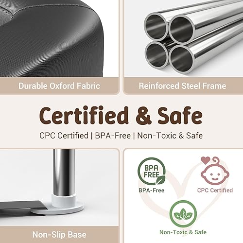 Miniatura 7 de Corralito plegable de 50 x 50 pulgadas, corralito portátil para bebés y niños pequeños, patio de juegos de seguridad de plegado rápido con bolas,