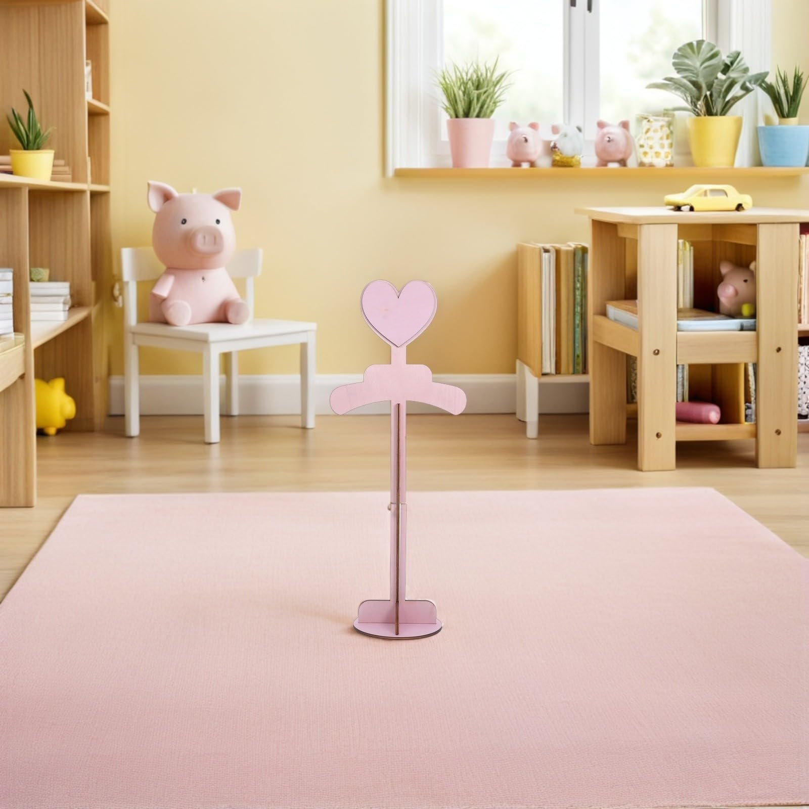 BESTYASH Juego de 2 Perchas Infantiles de Madera Rosa Forma de Corazón, Portátiles y Resistentes, Ideales para Exhibir Camisetas de Ñiño en Nursery o Tiendas
