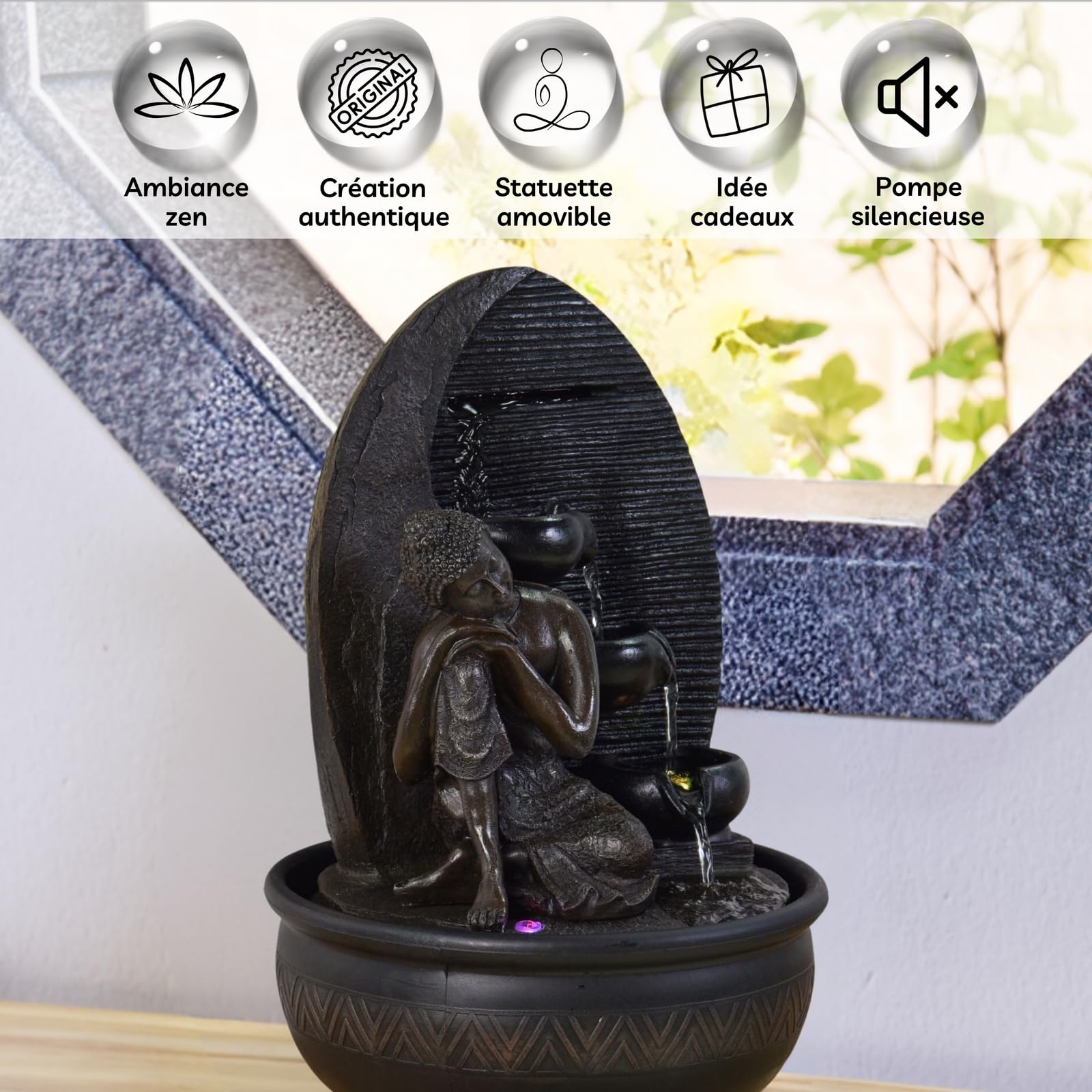 Zen'Light - Fontana Buddha Grace, in resina/bronzo, 26 x 26 x 40 cm