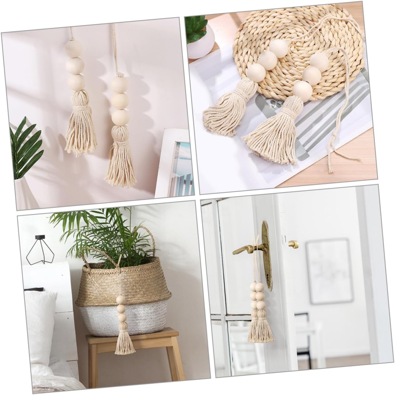 Garneck 16pcs Garland Decorative Wooden Bead Tassel Rustic Wall Decor for Home Bead Decorations