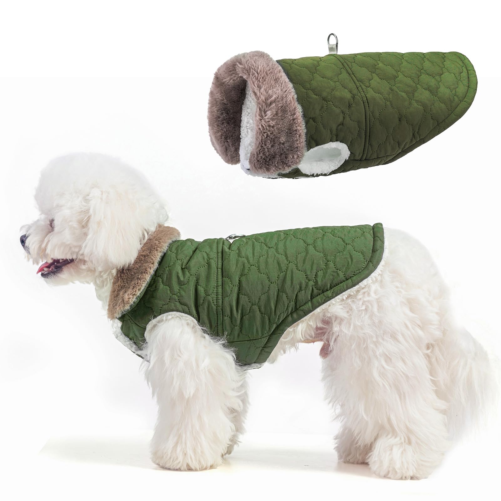 BEAUTYZOO Warm Dog Puffer Jacket Vest, Dog Winter Coat with Harness,Green M
