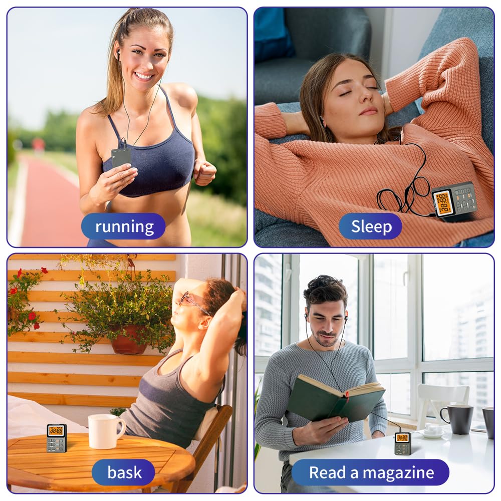 Radio portátil AM FM, radio de bolsillo recargable con la mejor recepción sintonización digital, MP3, auriculares estéreo, pantalla LCD grande, toma de tarjeta TF, radio transistor para