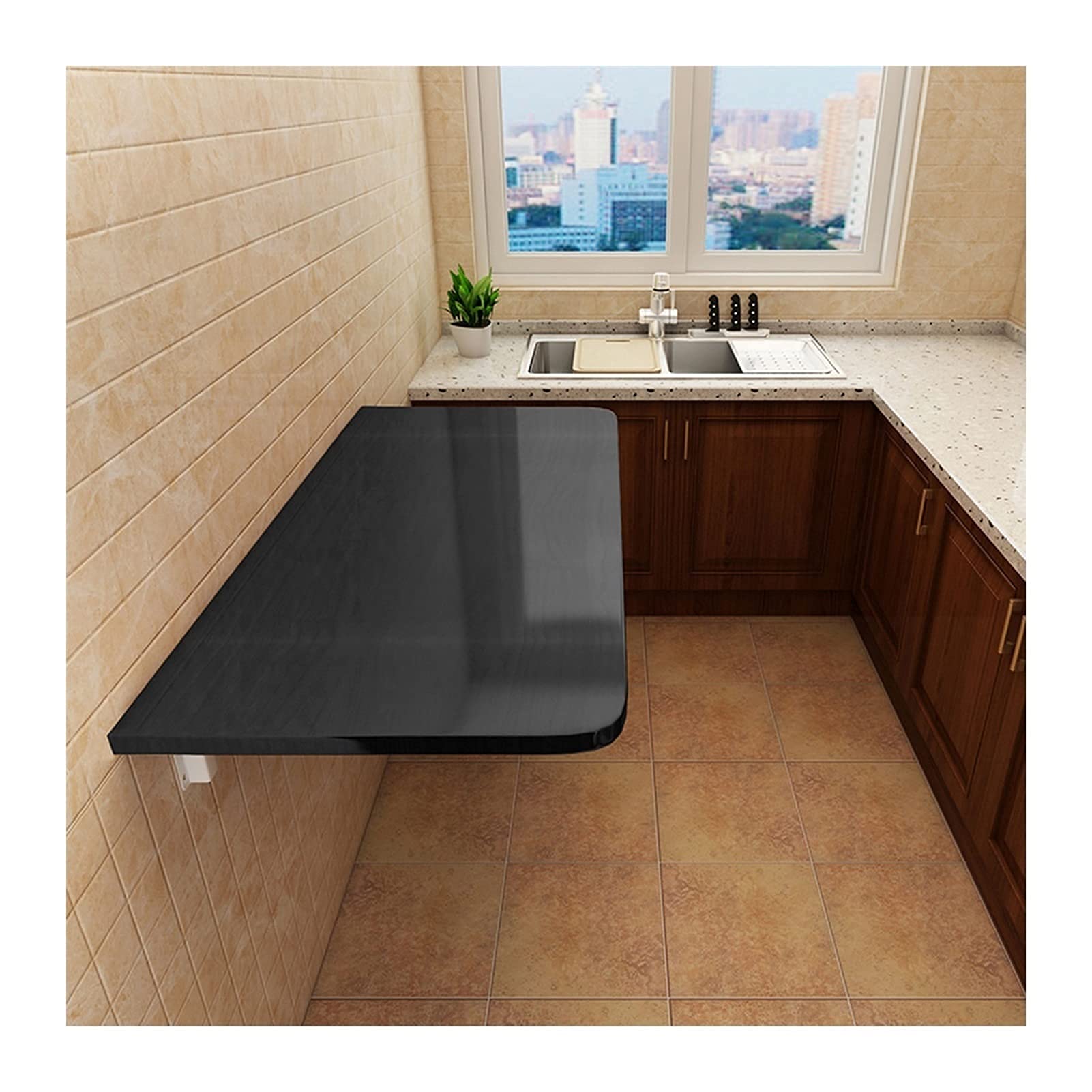 Table pliante murale noire 100x30cm pour un coin repas convivial dans votre cuisine
