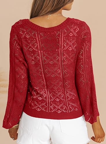 Miniatura 3 de Dokotoo Cárdigan corto de manga larga para mujer, suéter de punto de ganchillo, bolero con cuello en V y botones