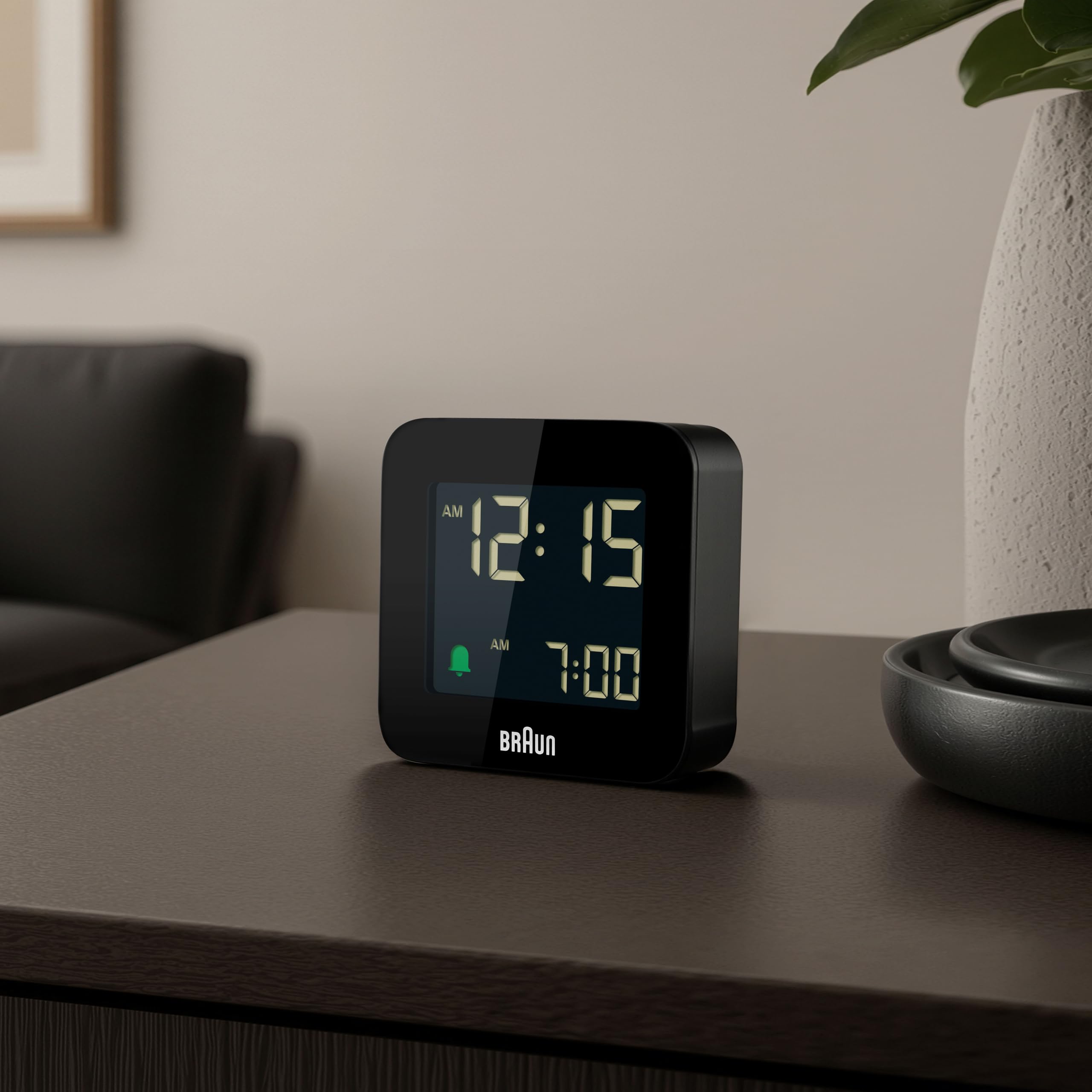Braun Plastic Digital Travel Alarm Clock with Snooze, Compact Size, Negative LCD Display, Quick Set, Crescendo Beep Alarm in Black, Model BC08B (1-Pack) 2
