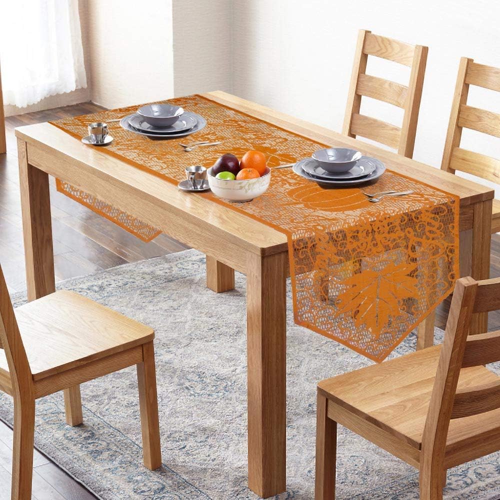 Rainlemon Fall Thanksgiving Day Table Runner with Maple Leaves and Pumpkin Autumn Family Gather Table Decoration
