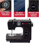 SINGER® M1000 Machine de prêt (Noir) avec accessoires 4 Construit dans Stitches livre 32 Applications de pointes Compact, Léger, Portable & Réparations Top Drop-in Bobbin, bras libre, LED Lumière, 5.5 Lb, Acces