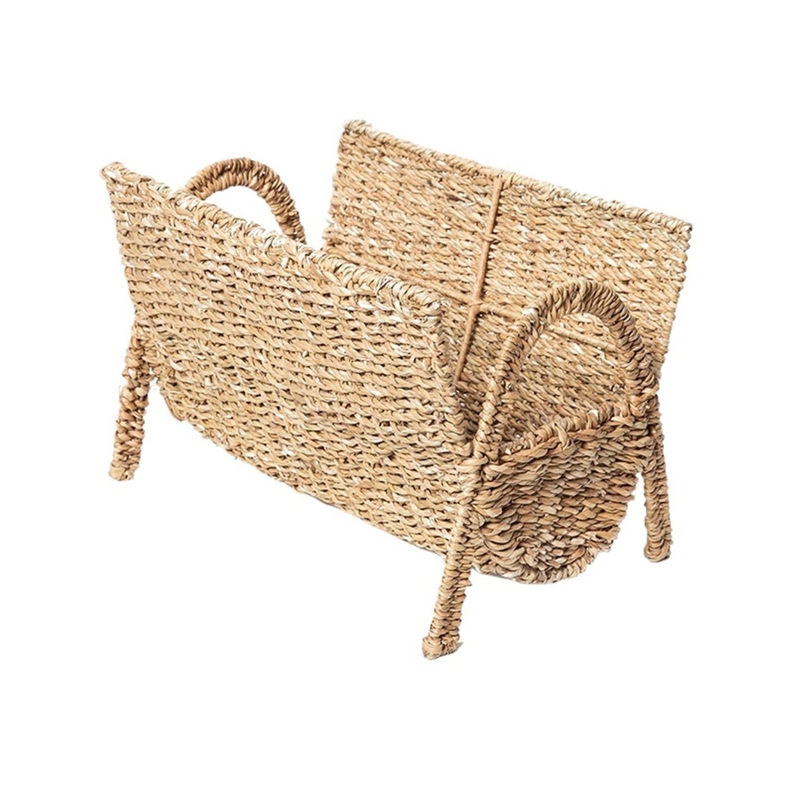 Woven Magazine Rack Handwoven Seagrass Floor Magazine Rack Living Room Small Bookshelf Storage Organizer Furniture Estanterias for Newspaper, Letter