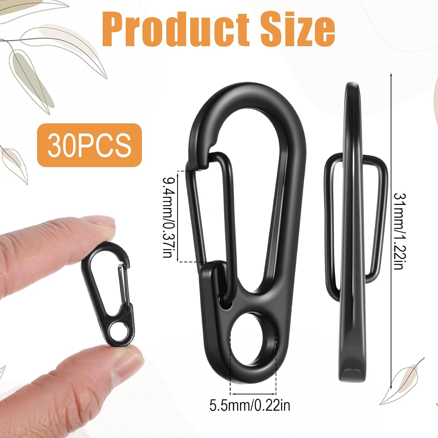 30 Pcs Tiny Carabiner Clip, 1.2 Inch Small Black Carabiner with Spring Snap Hook, Zinc Alloy Keychain Hooks for Backpack, Hiking & Camping Gear (Black) image 2