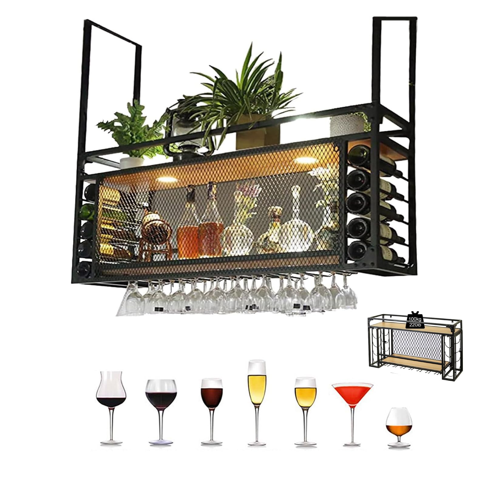HDDNMLOH Ceiling Hanging Adjustable Boom Height Rack Freestanding 2 Layer Stackable Storage Shelves for Bar Restaurant Cafe 115 * 30 * 50cm