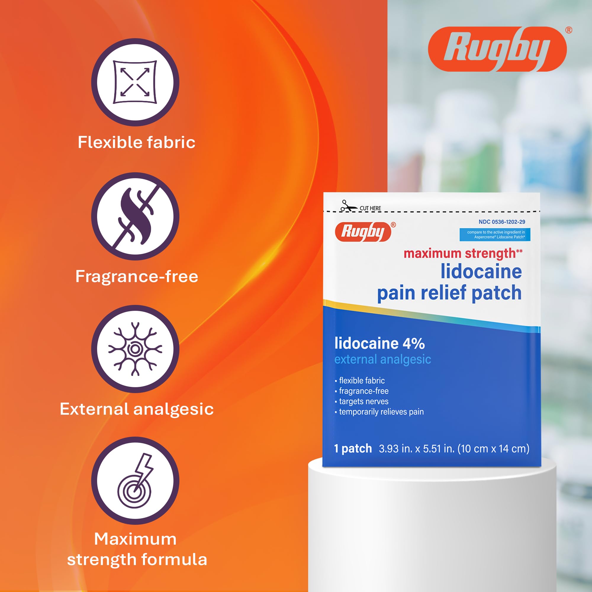 Rugby Maximum Strength 4% Lidocaine Pain Relief Patch, 100 Count — Amazon image 5