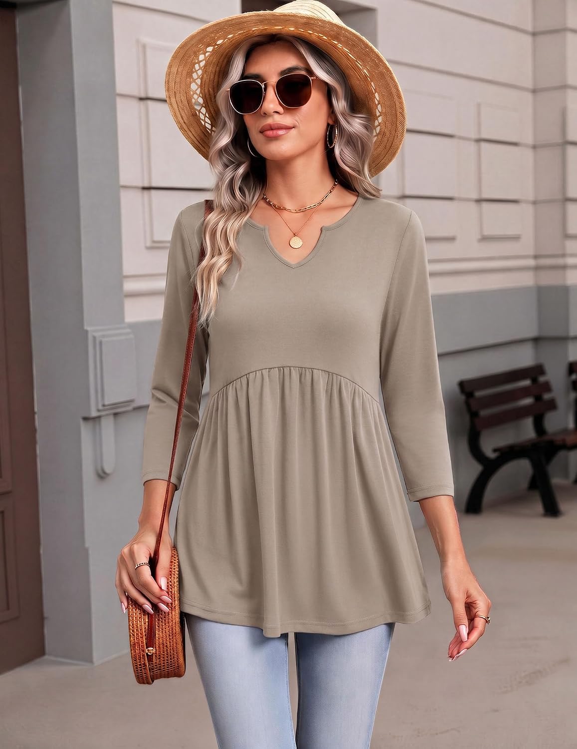  3/4 Length Sleeve Womens Tops 2026 Blouses for Women Dressy Casual Fashion Clothing V Neck T-Shirts Summer Outfits thumbnail