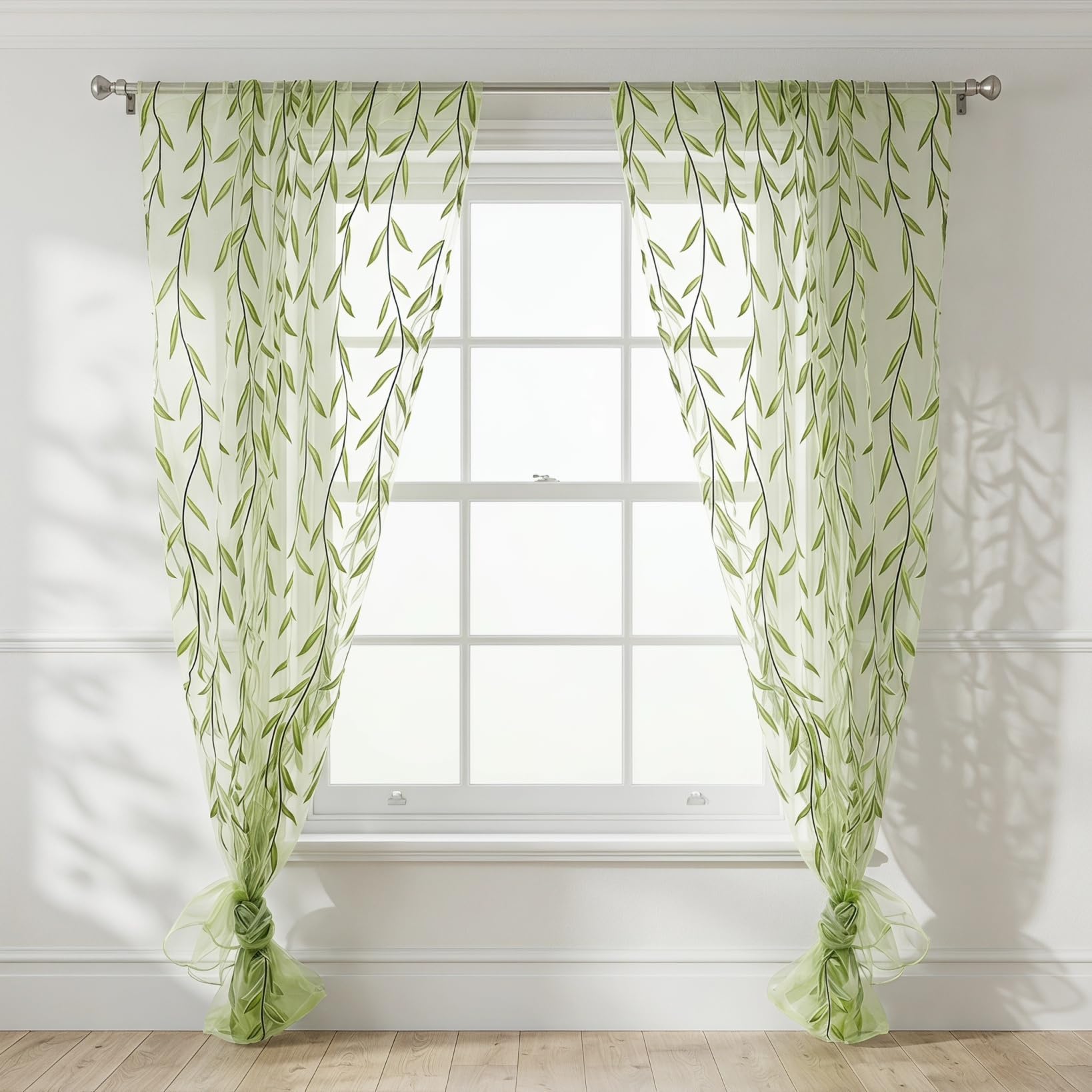 Galpada Green Transparent Tulle Sheer Voile Curtains with Rod Pocket Patterned Window Screen Drapes for Bedroom and Living Room 39.37X106.30 Inches