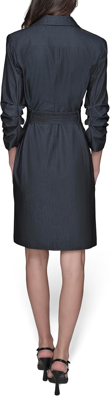 Karl Lagerfeld Womens Collared Belted Long Sleeve Midi Dress - Image 4