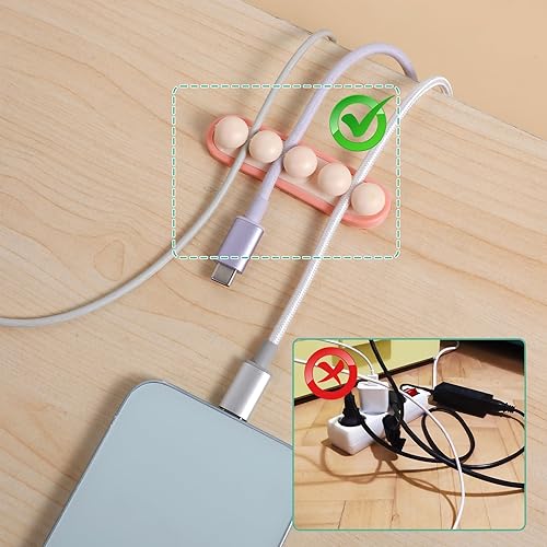 Miniatura 5 de 3 clips de cable de guisante, organizador de cables USB, soporte para cable de carga de 4 ranuras, fácil manejo de cables adhesivos fuertes para