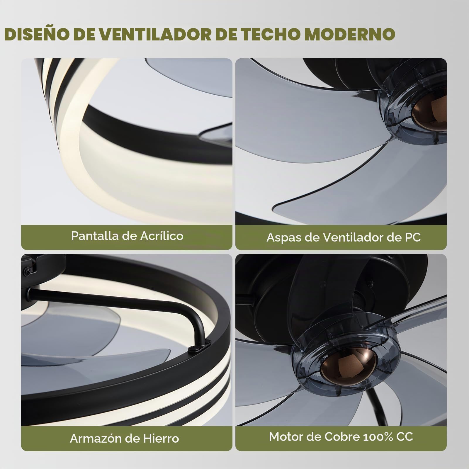 Ventilador de Techo con Luz LED 40W, 50cm Plafón Ventilador Silencioso con Mando a Distancia y Control de Pared, 4320LM Brillo Regulable, 6 Velocidades, Memoria Inteligente, para(Negra)